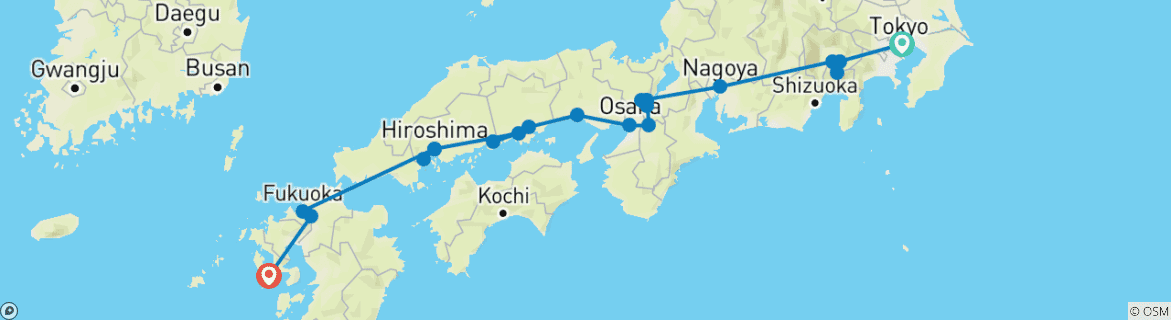 Image of a map showing the route of the tour