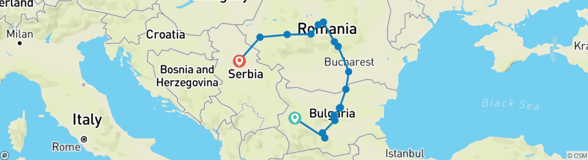 Image of a map showing the route of the tour