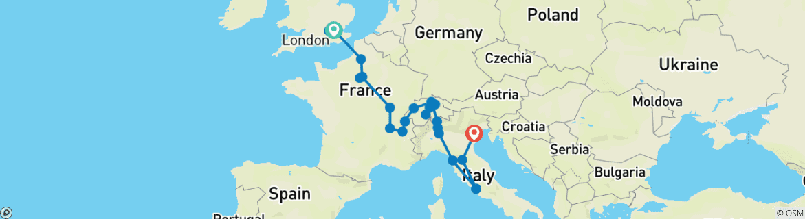 Image d'une carte montrant l'itinéraire du circuit