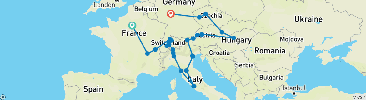 Karte mit der Reiseroute