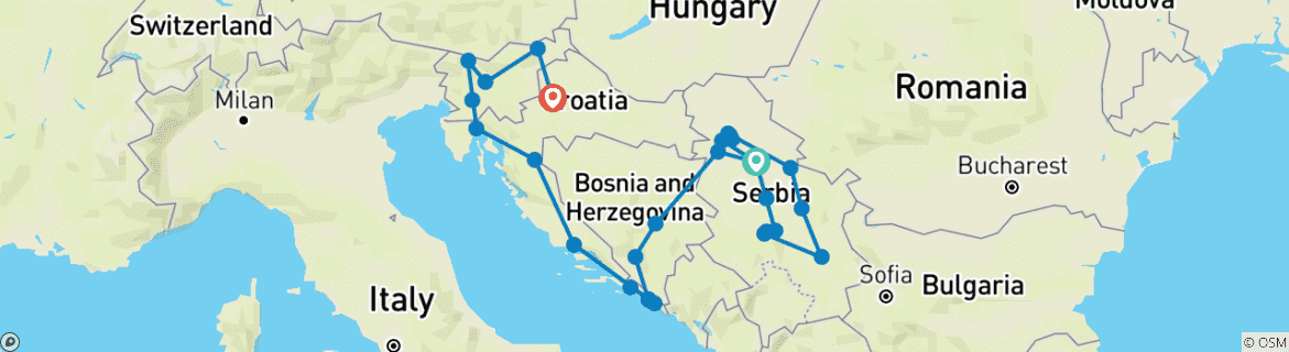 Image of a map showing the route of the tour