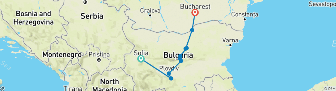 Image of a map showing the route of the tour