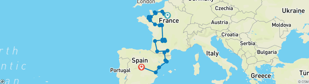 Image d'une carte montrant l'itinéraire du circuit