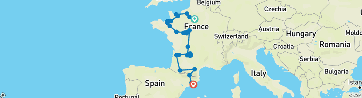 Carte du circuit La France et Barcelone en un clin d'œil