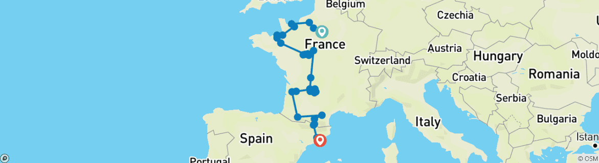 Image d'une carte montrant l'itinéraire du circuit