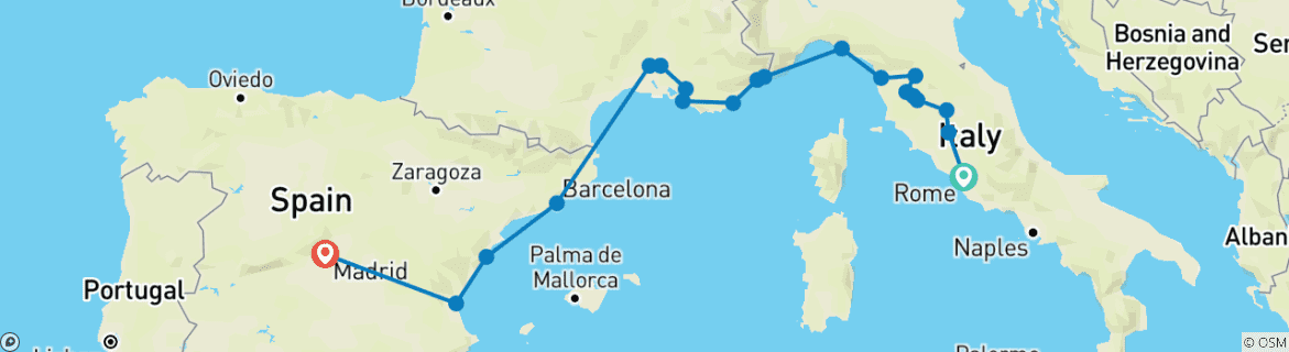 Image d'une carte montrant l'itinéraire du circuit