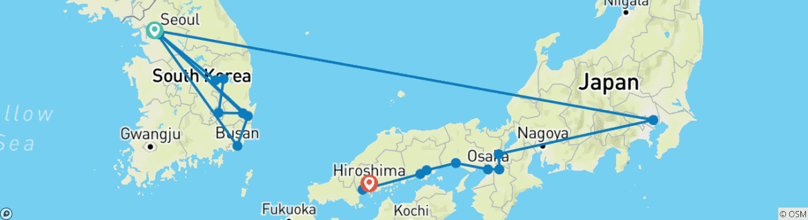 Image of a map showing the route of the tour