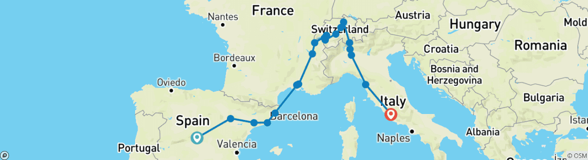 Image d'une carte montrant l'itinéraire du circuit
