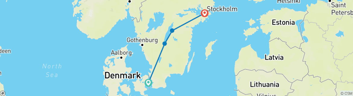 Image of a map showing the route of the tour