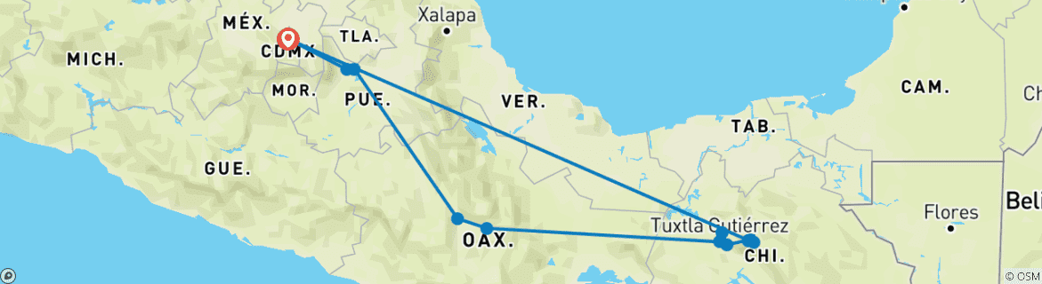 Image d'une carte montrant l'itinéraire du circuit