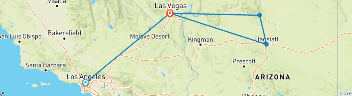 Image of a map showing the route of the tour
