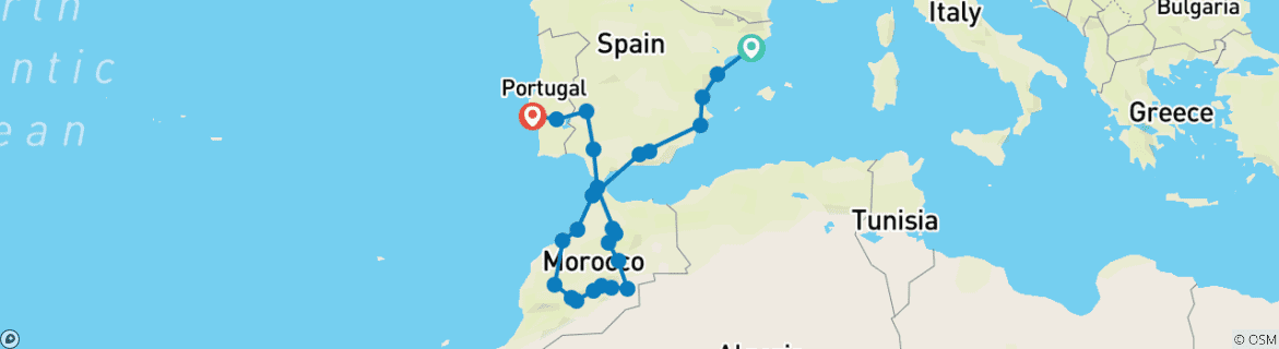 Image d'une carte montrant l'itinéraire du circuit