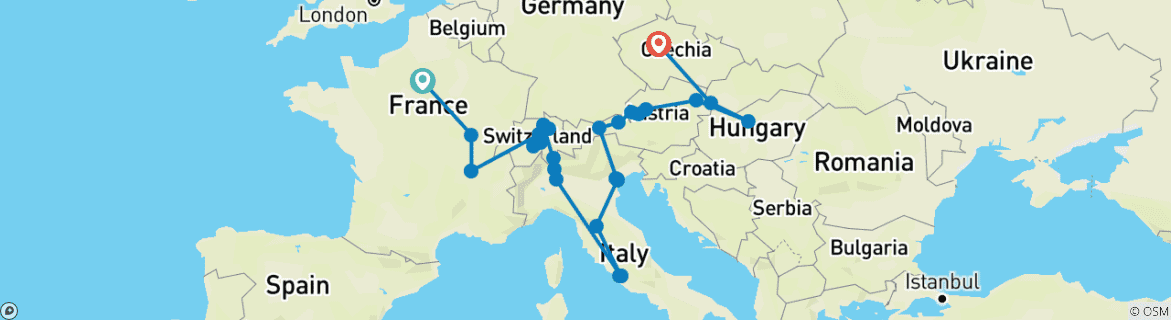Image d'une carte montrant l'itinéraire du circuit