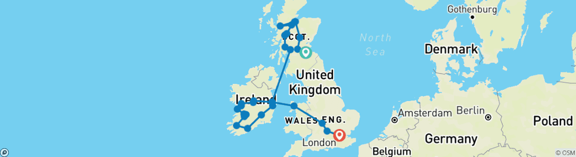 Image d'une carte montrant l'itinéraire du circuit