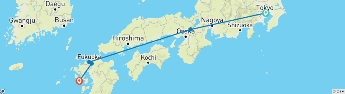 Image of a map showing the route of the tour