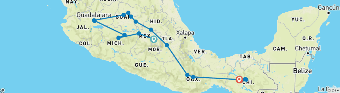 Image d'une carte montrant l'itinéraire du circuit