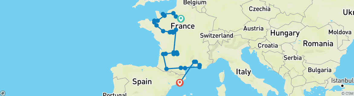 Image d'une carte montrant l'itinéraire du circuit