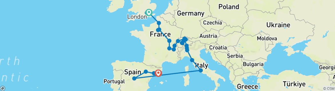 Image d'une carte montrant l'itinéraire du circuit