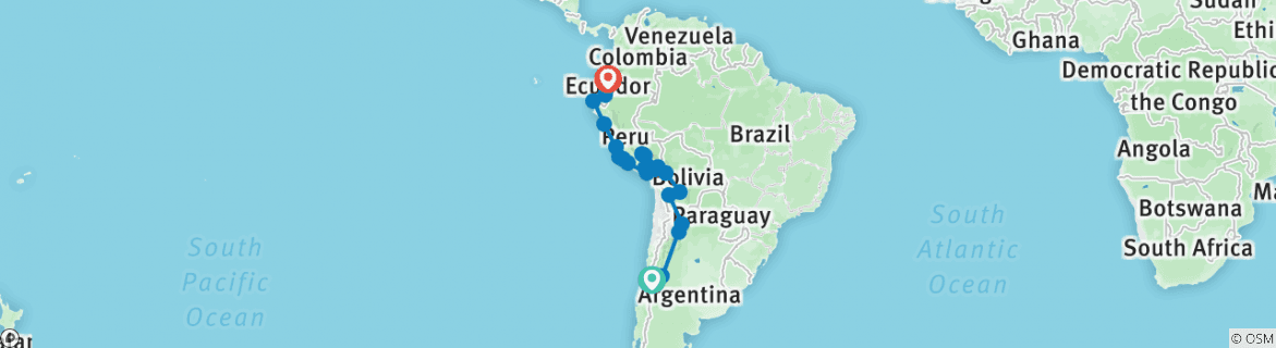 Image of a map showing the route of the tour