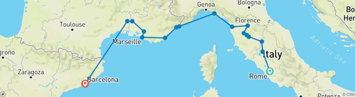 Image d'une carte montrant l'itinéraire du circuit
