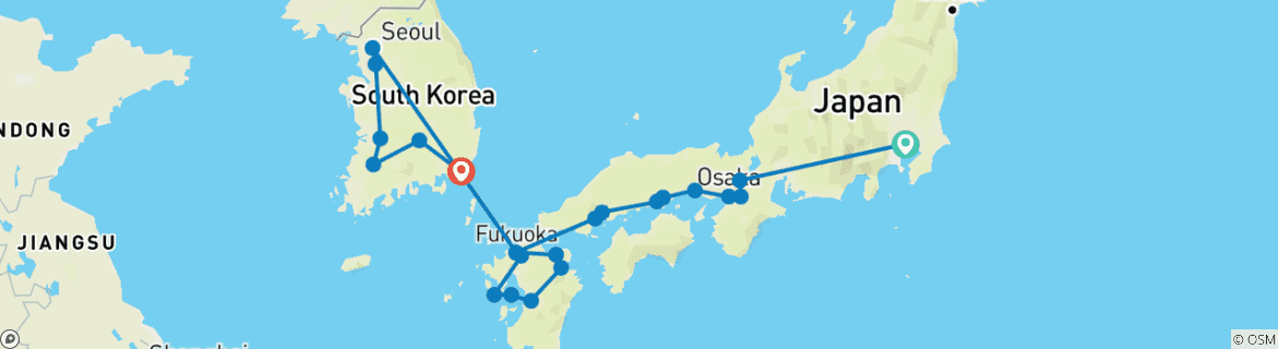 Image of a map showing the route of the tour