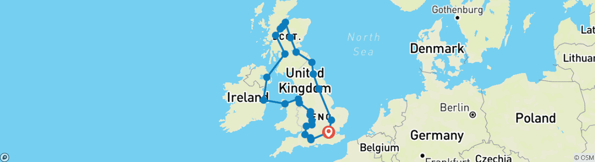 Image of a map showing the route of the tour