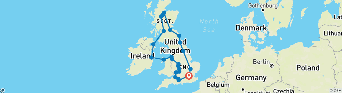 Image of a map showing the route of the tour