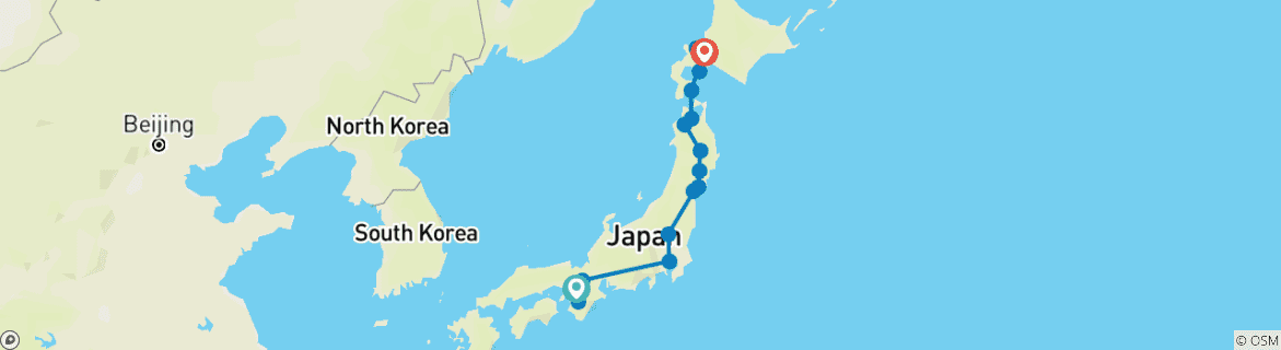 Image of a map showing the route of the tour