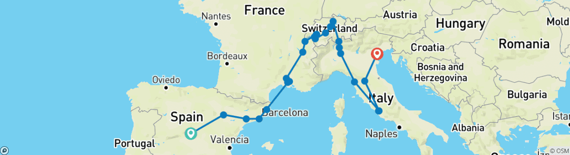 Image d'une carte montrant l'itinéraire du circuit