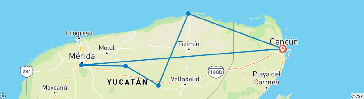 Image of a map showing the route of the tour