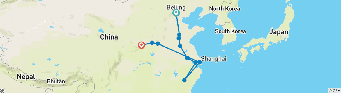 Image of a map showing the route of the tour
