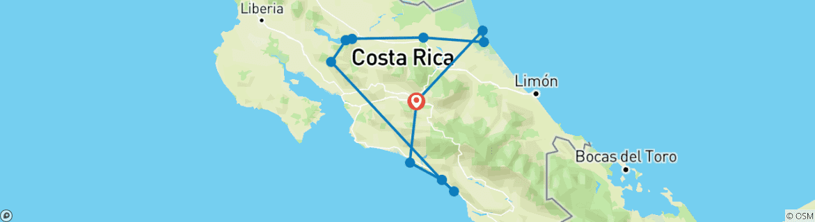 Kaart van Het beste van Costa Rica: gezinsvakantie (14 bestemmingen)