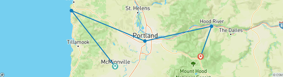 Image of a map showing the route of the tour
