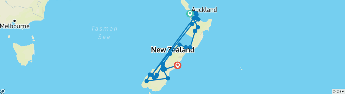 Image of a map showing the route of the tour