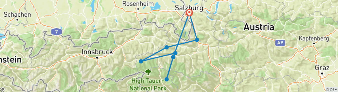 Image d'une carte montrant l'itinéraire du circuit