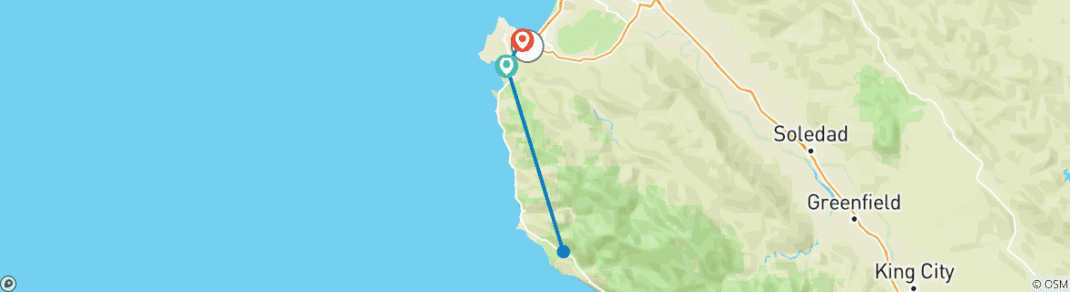 Image of a map showing the route of the tour