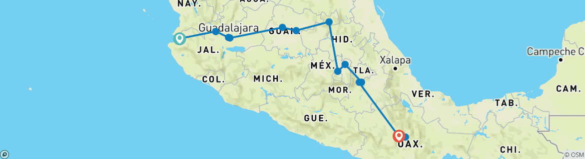 Carte du circuit Au cœur du Mexique