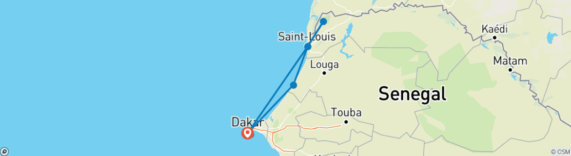 Image of a map showing the route of the tour