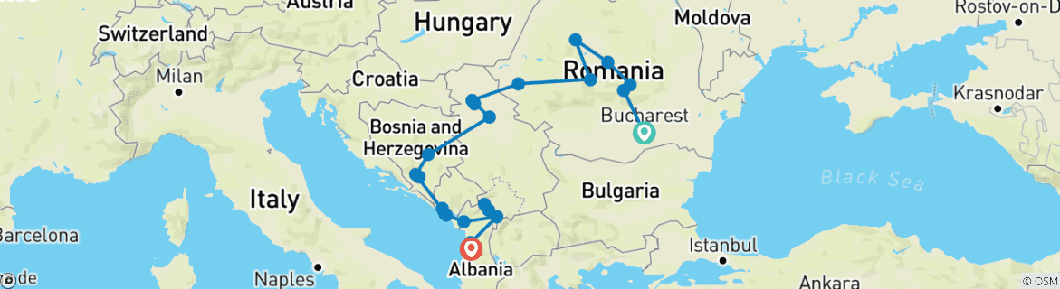 Image d'une carte montrant l'itinéraire du circuit