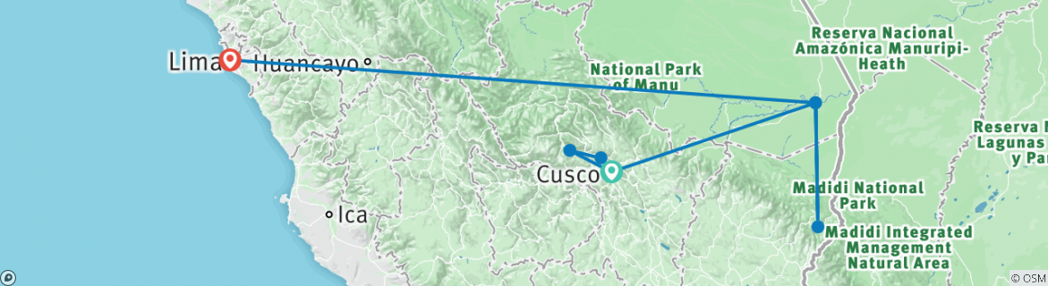 Image of a map showing the route of the tour