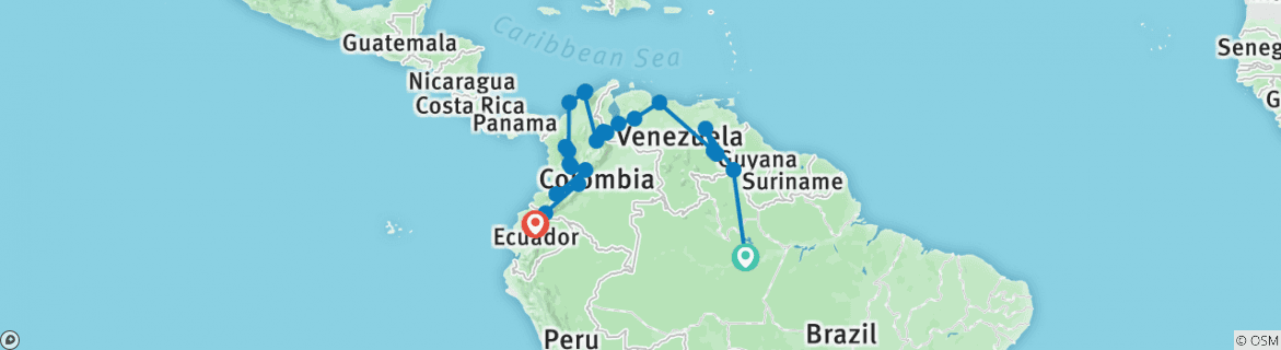 Image of a map showing the route of the tour