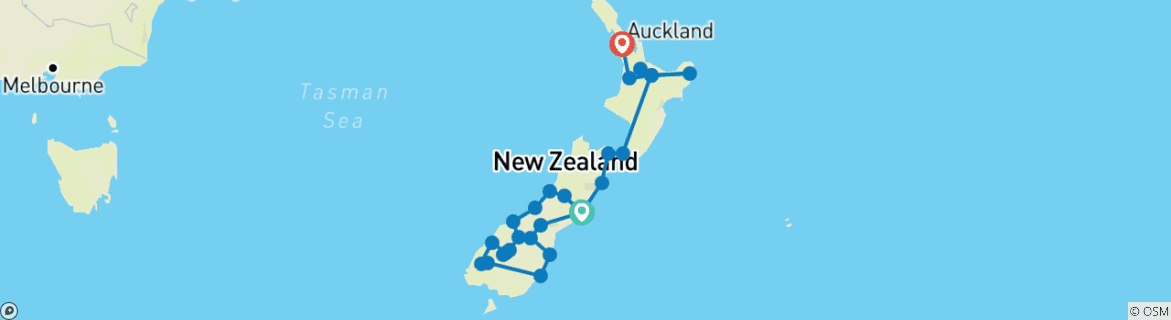 Image of a map showing the route of the tour