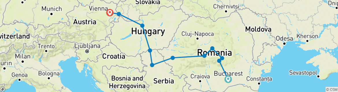 Image of a map showing the route of the tour