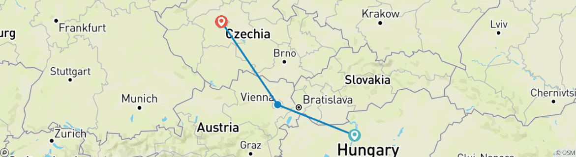 Carte du circuit Le Triangle impérial : Budapest, Vienne, Prague