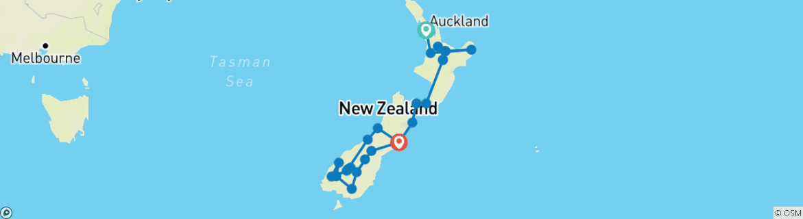 Image of a map showing the route of the tour