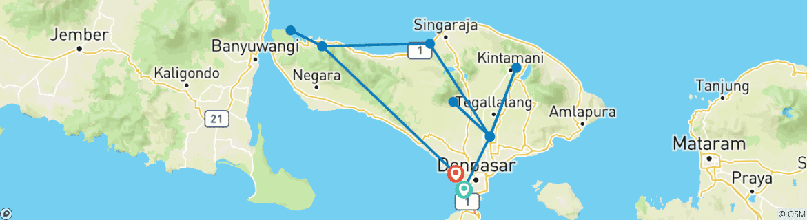 Image d'une carte montrant l'itinéraire du circuit