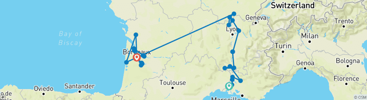 Carte du circuit La France emblématique 2028 - 21 jours