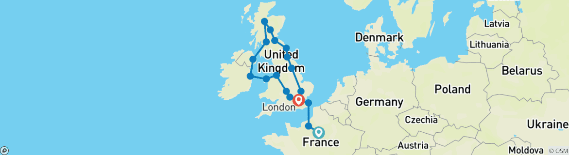 Image d'une carte montrant l'itinéraire du circuit