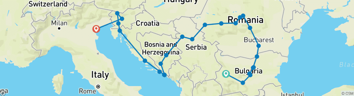 Image d'une carte montrant l'itinéraire du circuit