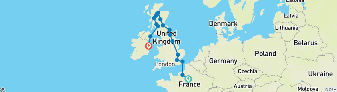 Image d'une carte montrant l'itinéraire du circuit